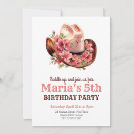 女性のカーボーイピンクハットロデオウェスタン誕生日 招待状