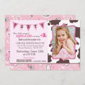 女性のカーボーイピンクバンダンナウエスタンテーマ誕生日 招待状 (正面/裏面)