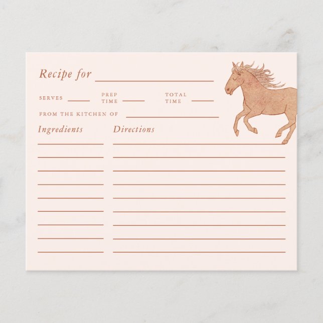 女性のカーボーイピンクブライダルシャワーレシピカード (正面)