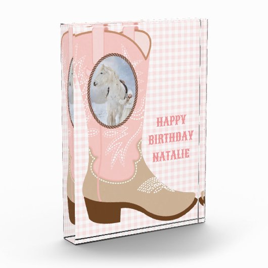 女性のカーボーイピンクブートフォトフレーム フォトブロック (左)