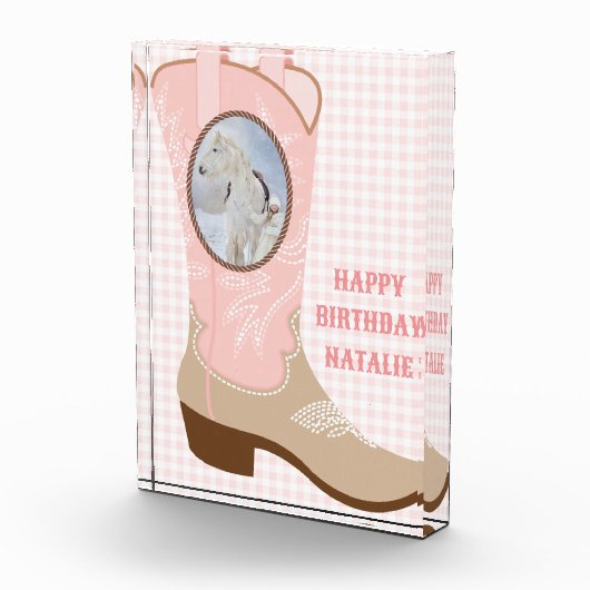 女性のカーボーイピンクブートフォトフレーム フォトブロック (右)