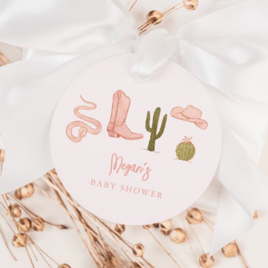 女性のカーボーイピンクベビーシャワー フェイバータグ