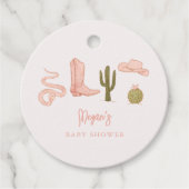 女性のカーボーイピンクベビーシャワー フェイバータグ (正面)