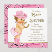 女性のカーボーイピンク金ゴールド蹄鉄女性のカーボーイベビーシャワー 招待状 (正面/裏面)
