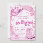 女性のカーボーイピンク1stロデオファースト誕生日 招待状 (正面)