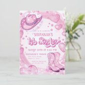 女性のカーボーイピンク1stロデオファースト誕生日 招待状 (スタンド正面)