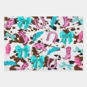 女性のカーボーイピンク&ティール(緑がかった色)コケットラッピング紙 ラッピングペーパーシート (正面3)