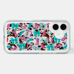 女性のカーボーイピンク&ティール（緑がかった色）コケットiPhone 16ケース