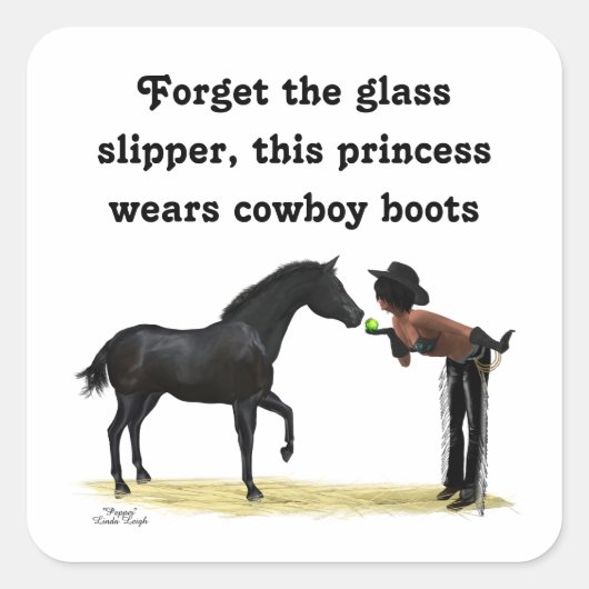 女性のカーボーイピンナップと馬のステッカー スクエアシール (正面)