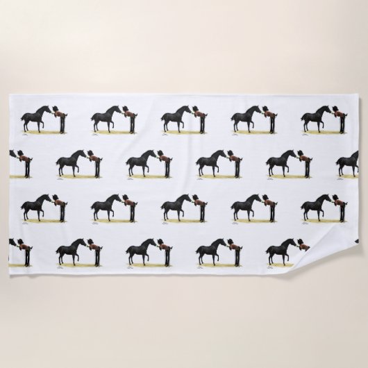 女性のカーボーイピンナップと馬ビーチタオル模様 ビーチタオル (正面)