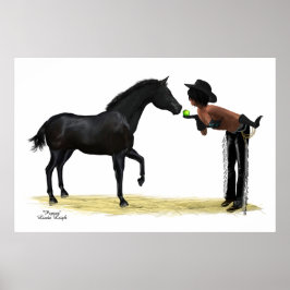 女性のカーボーイピンナップと馬ポスター ポスター