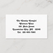 女性のカーボーイピンナップ付き馬名刺付 名刺 (裏面)