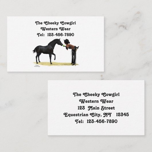 女性のカーボーイピンナップ付き馬名刺付 名刺 (正面/裏面)