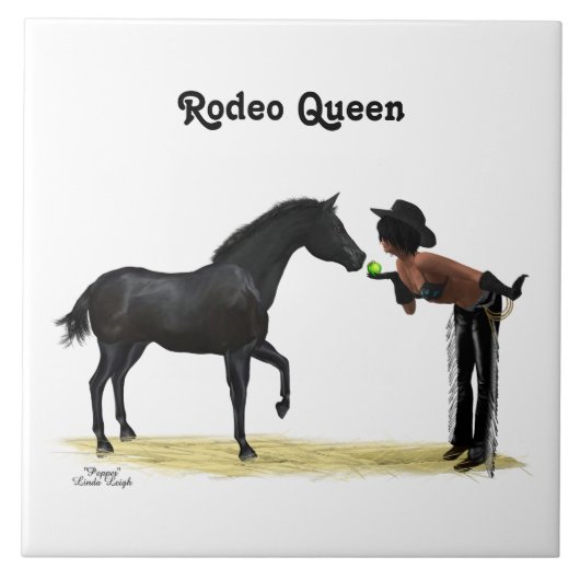 女性のカーボーイピンナップ付き馬用セラミックタイル タイル (正面)