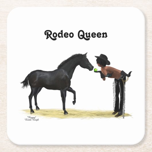 女性のカーボーイピンナップ付き馬紙コースター スクエアペーパーコースター (正面)