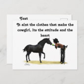 女性のカーボーイピンナップ付き馬葉書 ポストカード (正面/裏面)