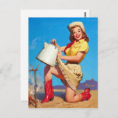 女性のカーボーイピン付き ポストカード (正面/裏面)