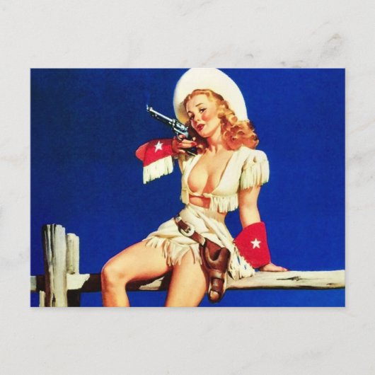 女性のカーボーイピン留め ポストカード (正面)