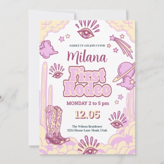女性のカーボーイファーストロデオウェスタン誕生日招待状 招待状 (正面)