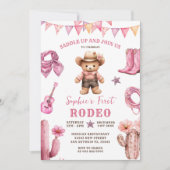 女性のカーボーイファーストロデオサボス誕生日 招待状 (正面)