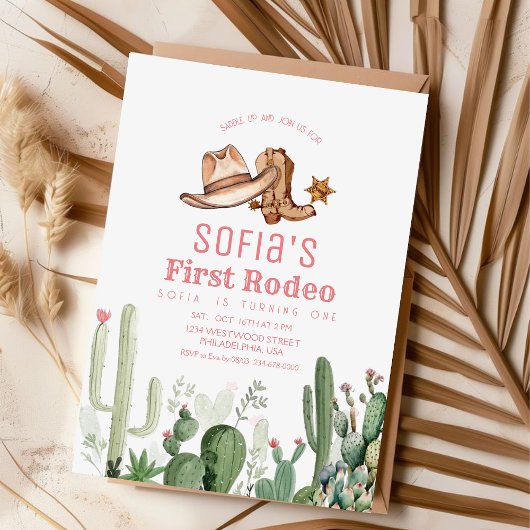 女性のカーボーイファーストロデオバースデーパーティー 招待状