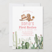 女性のカーボーイファーストロデオバースデーパーティー 招待状 (正面)