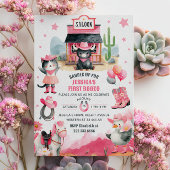 女性のカーボーイファーストロデオピンクウェスタンバースデーパーティー 招待状