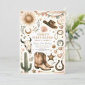 女性のカーボーイファーストロデオファースト誕生日1st 招待状