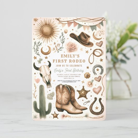 女性のカーボーイファーストロデオファースト誕生日1st 招待状