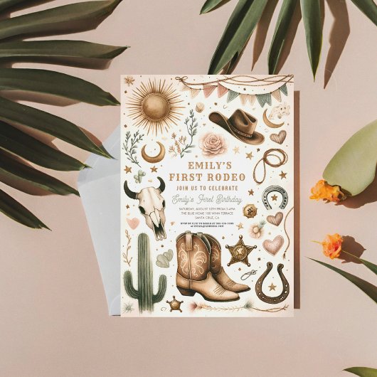 女性のカーボーイファーストロデオファースト誕生日1st 招待状