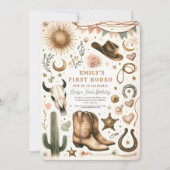 女性のカーボーイファーストロデオファースト誕生日1st 招待状 (正面)
