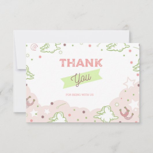 女性のカーボーイファーストロデオ誕生日サンキューカード 招待状 (正面)