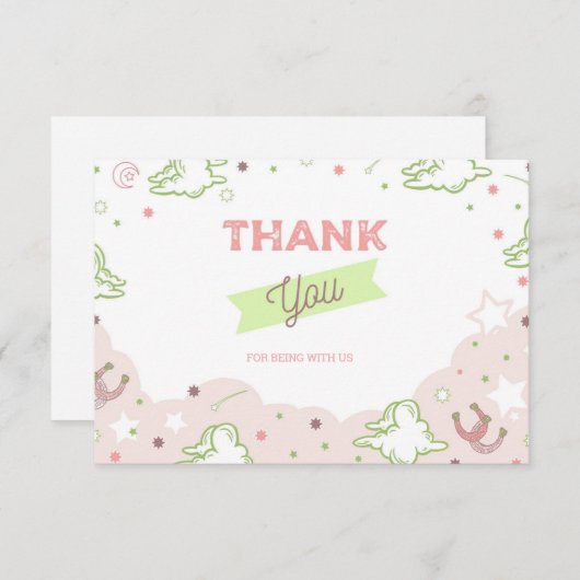 女性のカーボーイファーストロデオ誕生日サンキューカード 招待状 (正面/裏面)