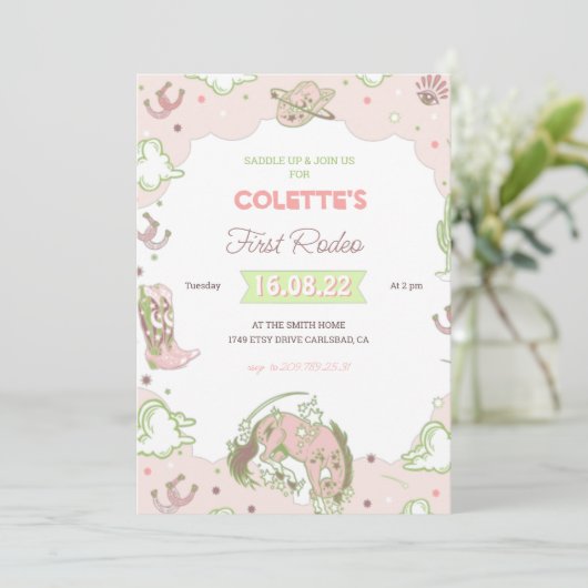 女性のカーボーイファーストロデオ誕生日招待状 招待状 (スタンド正面)