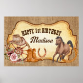 女性のカーボーイファースト・ロデオ・ファーム・ウマの誕生日パーティー ポスター (正面)