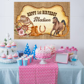 女性のカーボーイファースト・ロデオ・ファーム・ウマの誕生日パーティー ポスター