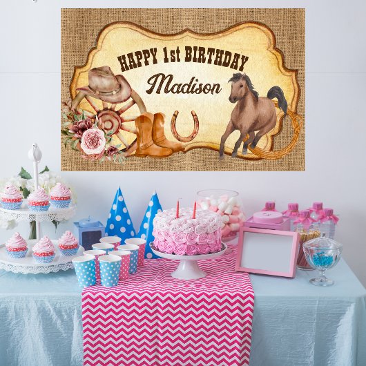 女性のカーボーイファースト・ロデオ・ファーム・ウマの誕生日パーティー ポスター