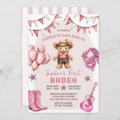 女性のカーボーイファーストRodeoバルーン誕生日招待状 招待状 (正面/裏面)