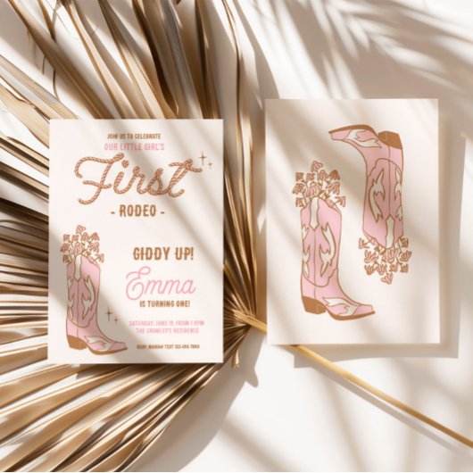 女性のカーボーイファーストRodeoブーツ花付き 招待状