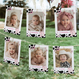 女性のカーボーイファーストRodeo写真の毎月のバナーカード 招待状