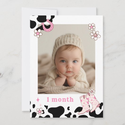 女性のカーボーイファーストRodeo写真の毎月のバナーカード 招待状 (正面)