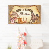 女性のカーボーイファーストrodeo馬テーマの誕生日パーティー 横断幕 (インサイチュ)