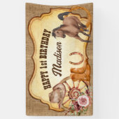 女性のカーボーイファーストrodeo馬テーマの誕生日パーティー 横断幕 (縦)
