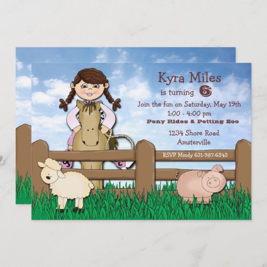 女性のカーボーイファーム招待状 招待状 (正面/裏面)
