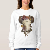 女性のカーボーイフローラバイソンアニマルホーンスカル スウェットシャツ (正面)