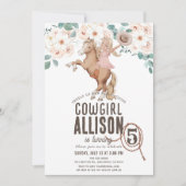 女性のカーボーイフローラロデオウエスタンポニーライド誕生日 招待状 (正面)