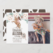 女性のカーボーイフローラロデオポニーライドフォト誕生日 招待状 (正面/裏面)
