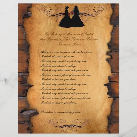 女性のカーボーイブライドカスタムレズビアン結婚式 プログラム (正面)