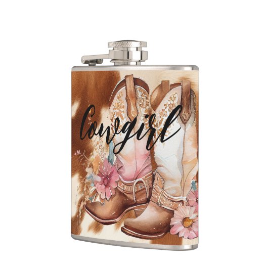 女性のカーボーイブラウンコーウィドウェスタンカウボーイブーツ フラスク (左)