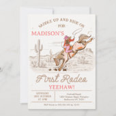 女性のカーボーイブラウンファースト・ロデオ1歳 招待状 (正面)